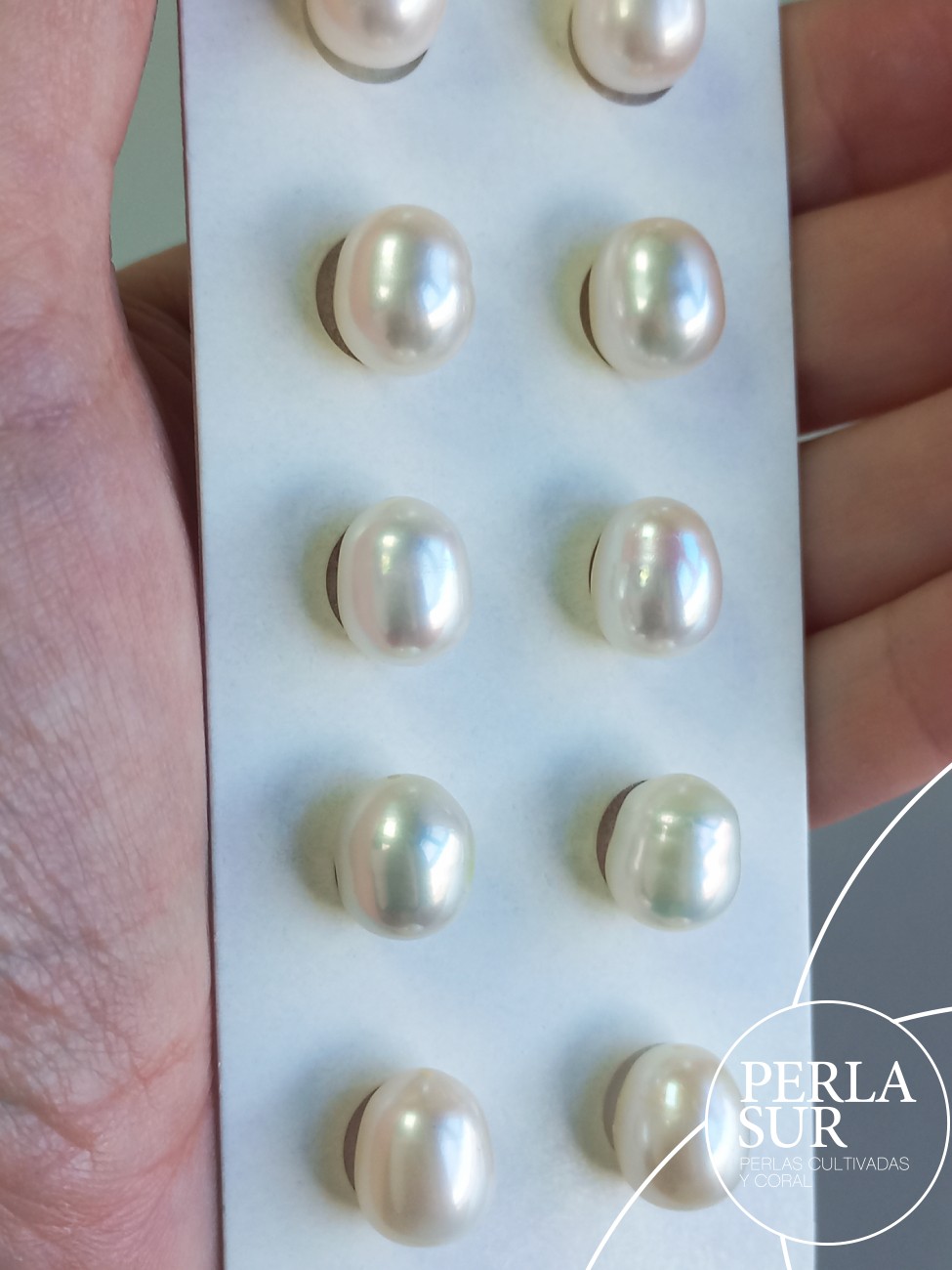 Pareja Perla Oval 10x12mm 1/2T. Blanca