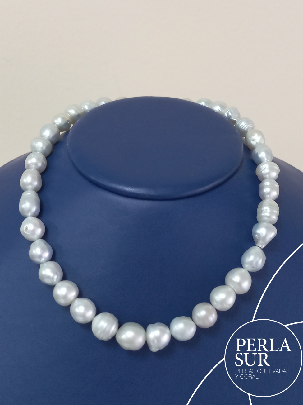 Collar perla Australiana 9 a 11mm B 38perlas 41cm gris
