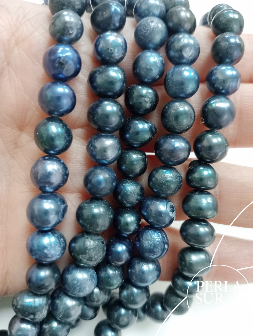 Hilo perla semibarroca 8mm azul