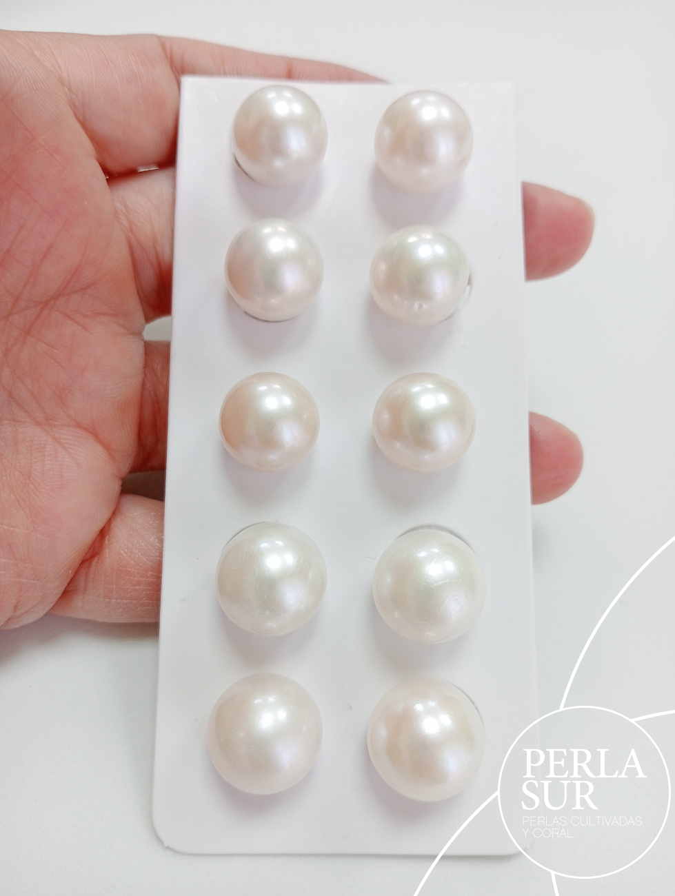 Pareja perla esférica 1/2t Edison 13-14mm blanca
