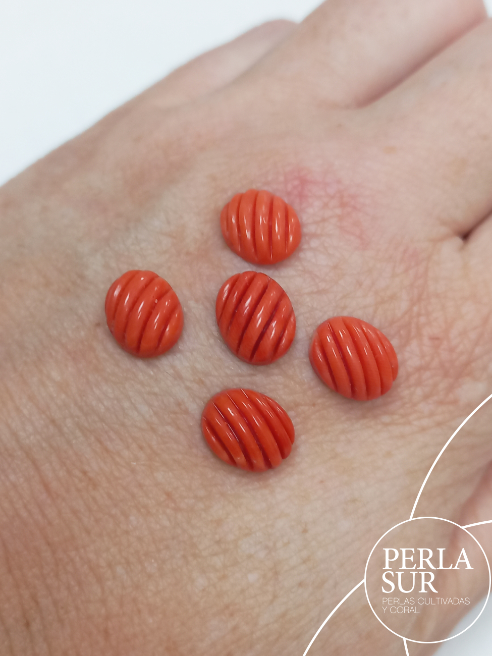 Cabujón 8x10mm Oval Galloneado Coral Japonés