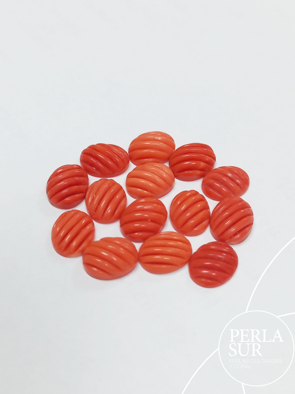 Cabujón 6x8mm Oval Galloneado Diagonal Coral Japonés