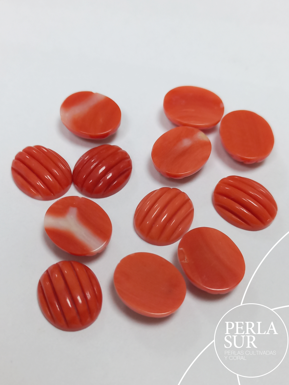 Cabujón 10x12mm Oval Galloneado Vertical Coral Japonés - Imagen 2