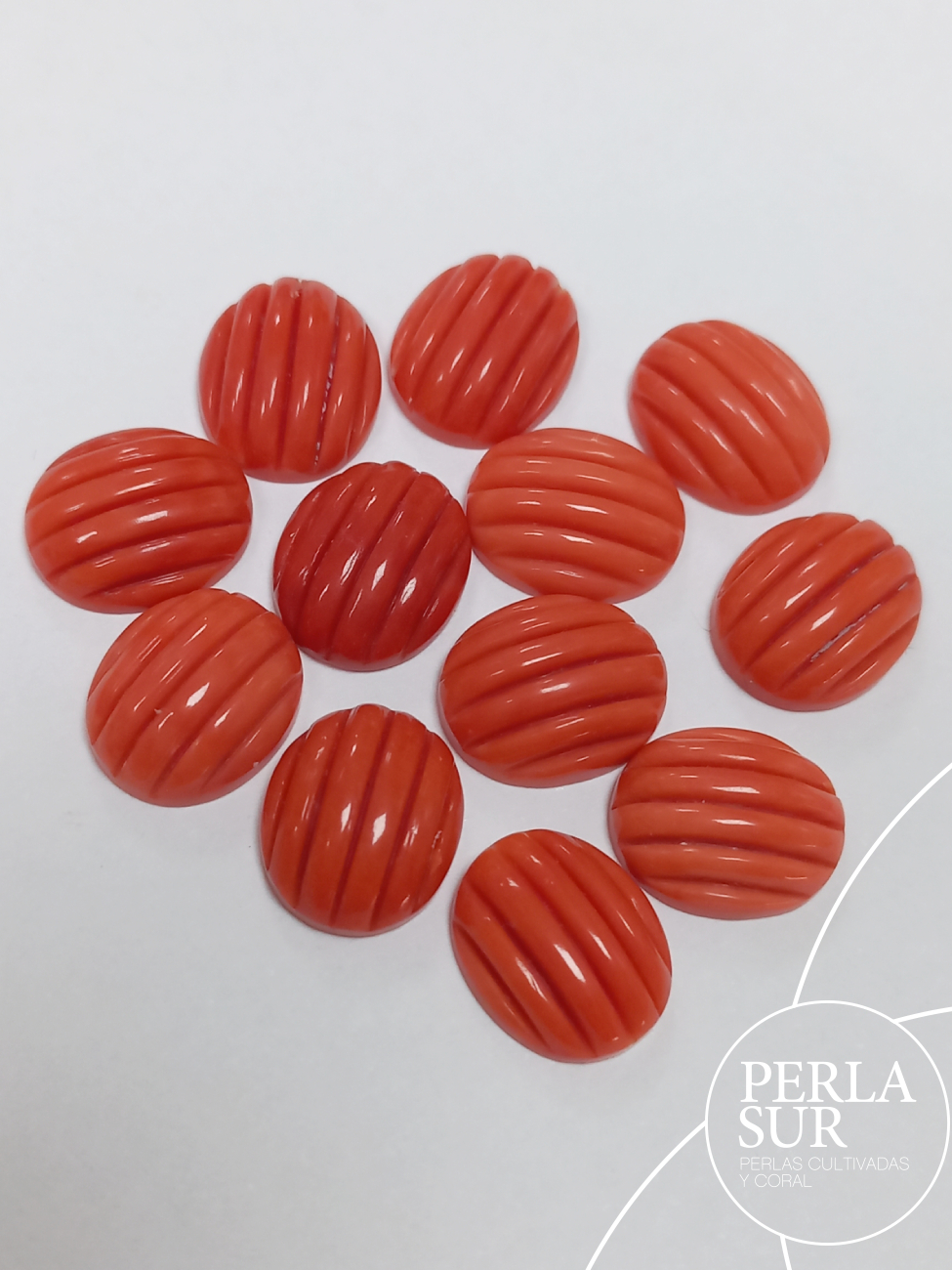 Cabujón 10x12mm Oval Galloneado Vertical Coral Japonés - Imagen 3