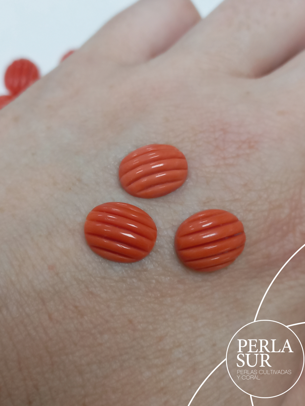 Cabujón 10x12mm Oval Galloneado Vertical Coral Japonés - Imagen 4