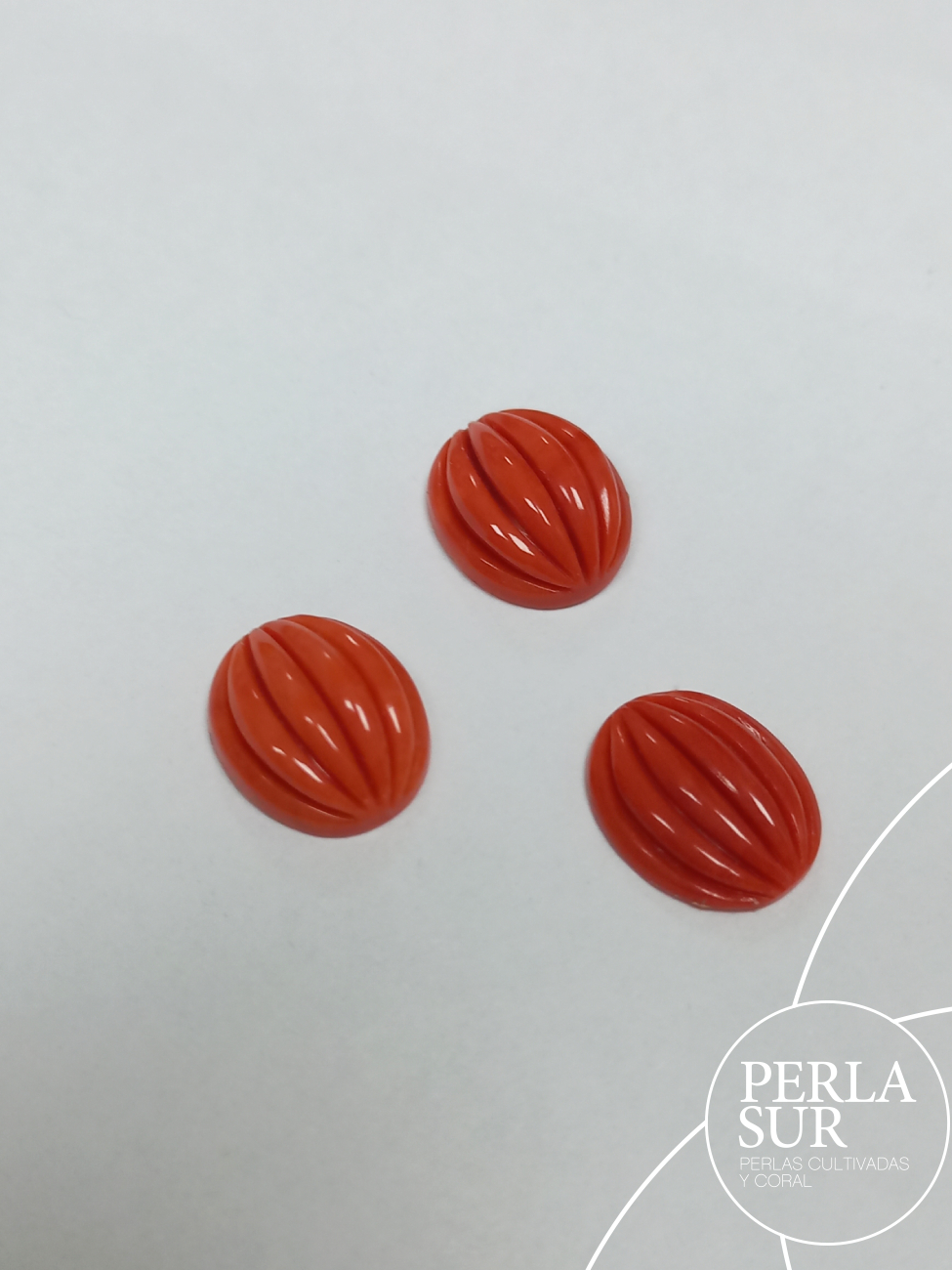 Cabujón 10x12mm Oval Galloneado Vertical Coral Japonés