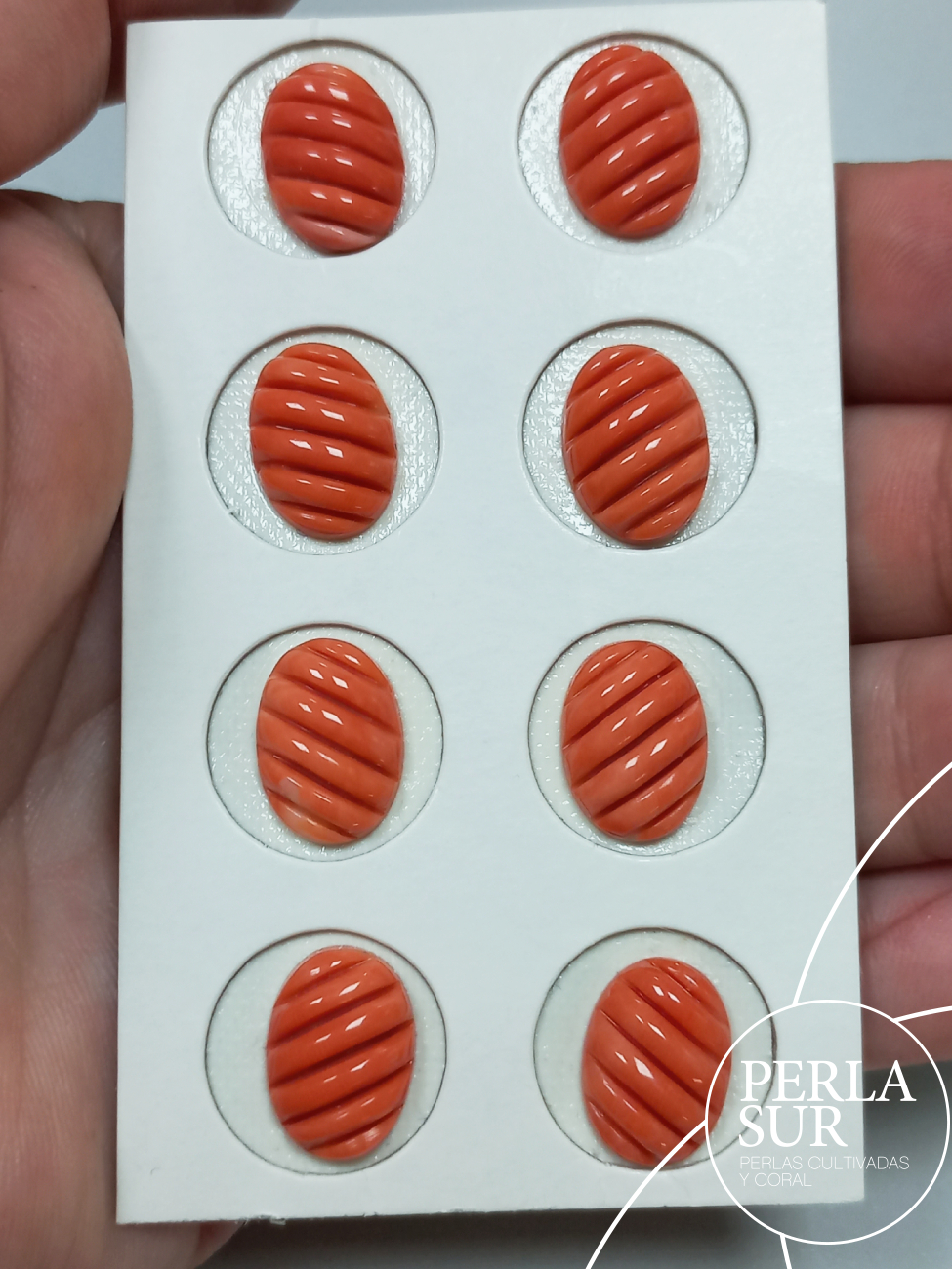 Cabujón 10x14mm Oval Galloneado Diagonal Coral Japonés