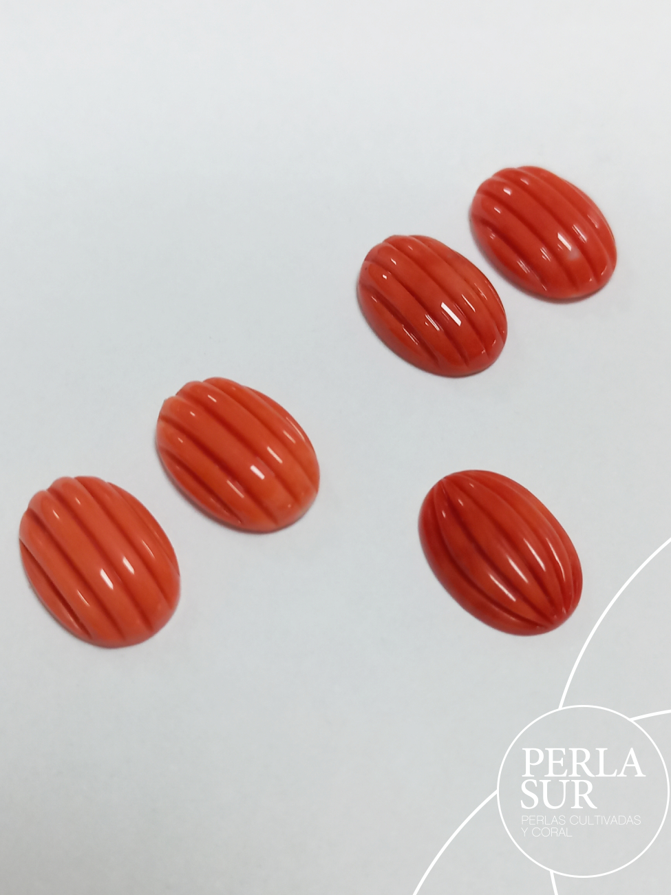 Cabujón 10x14mm Oval Galloneado Vertical Coral Japonés