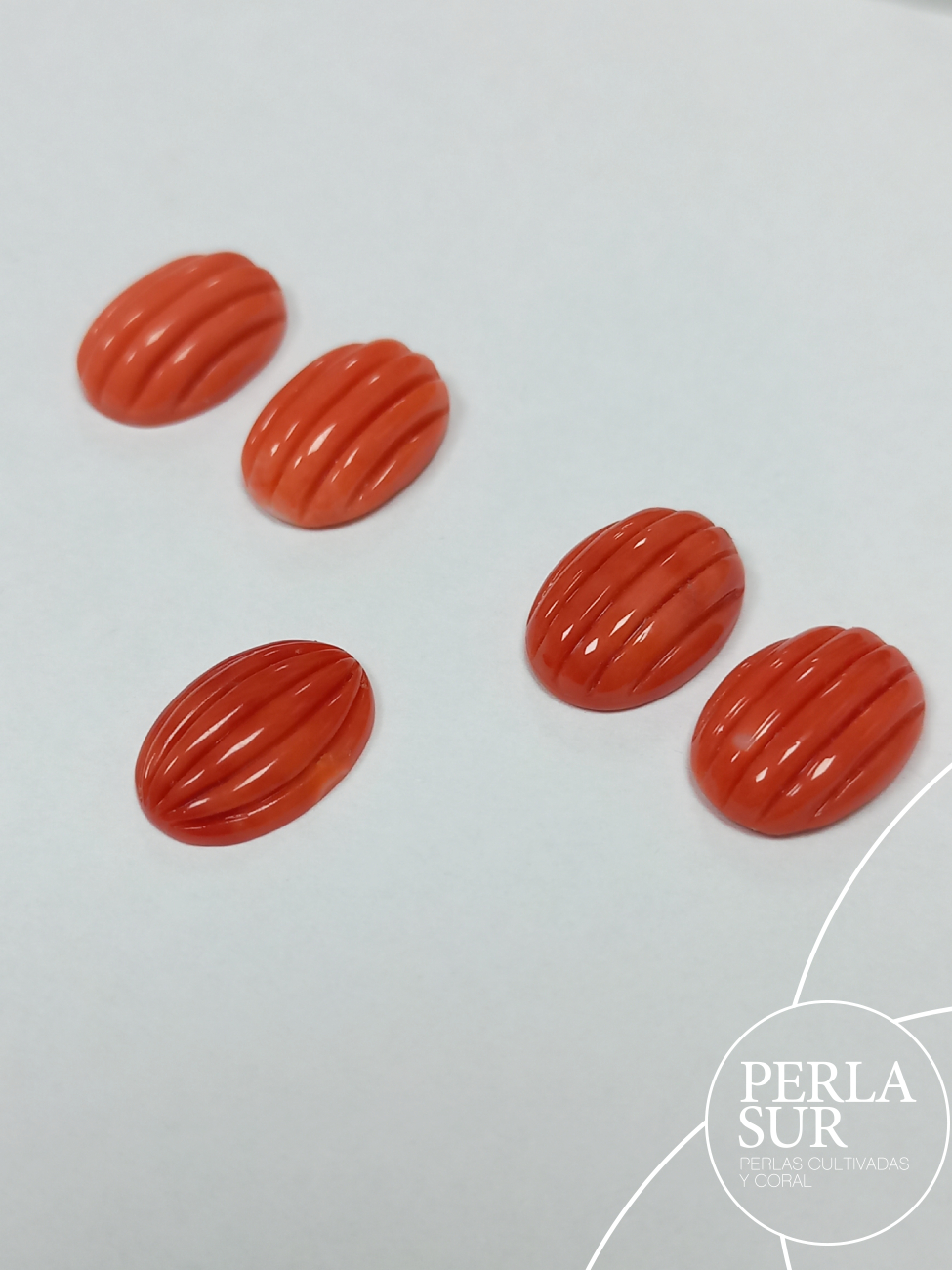 Cabujón 10x14mm Oval Galloneado Vertical Coral Japonés - Imagen 2