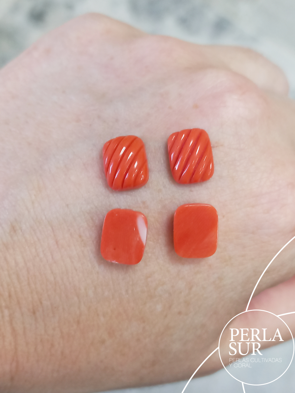 Cabujón 8x10mm Antik galloneado diagonal coral japonés - Imagen 3