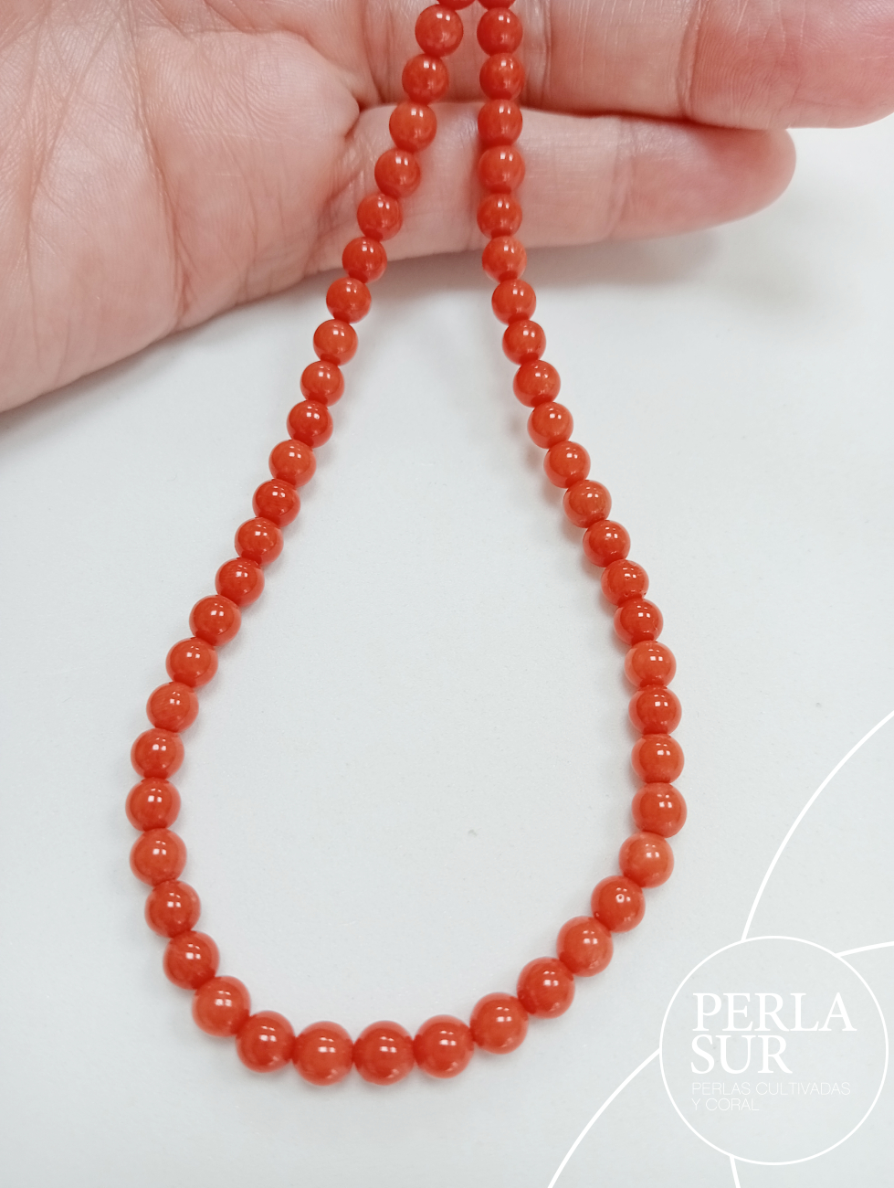 Hilo Bola 5mm coral mediterráneo 45cm